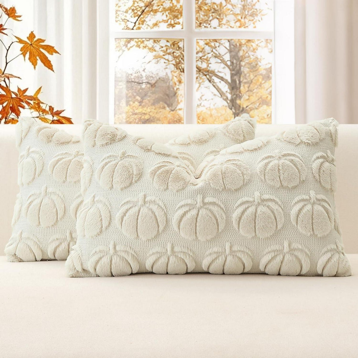 2 Kürbis Kissenbezüge 30x50cm - Herbst Boho Deko