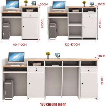 Rezeptionstheke Holz mit Stauraum – Grau & Originalholzfarbe
