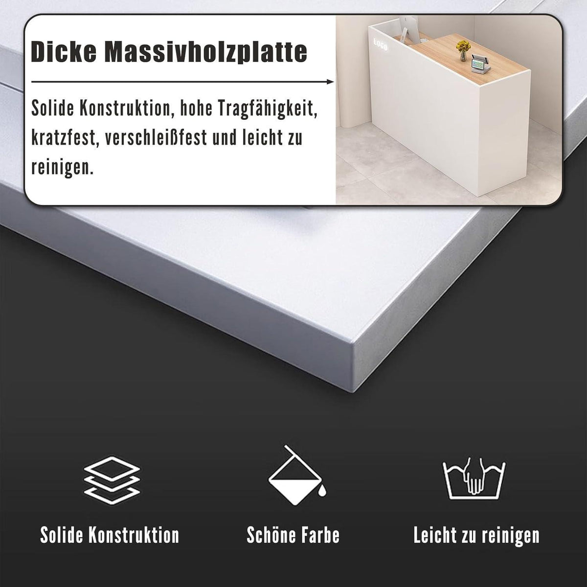 Holz Rezeptionstheke mit Stauraum – 80-200 cm, für Büro & Laden