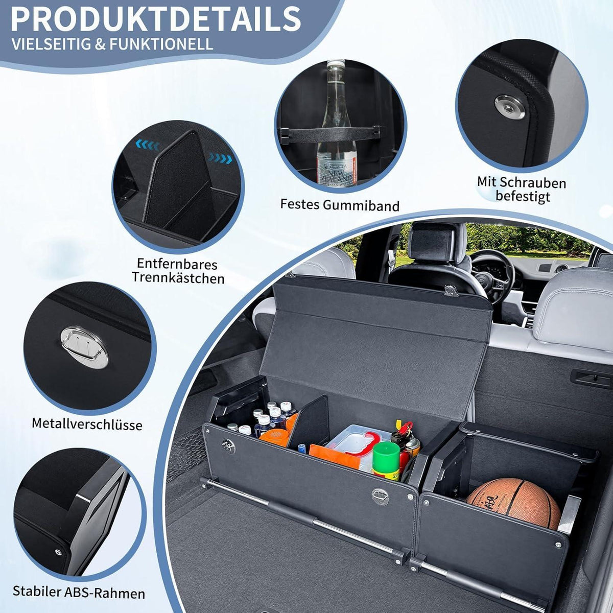 Auto Kofferraum Organizer mit Deckel – XXL Leder Aufbewahrungsbox