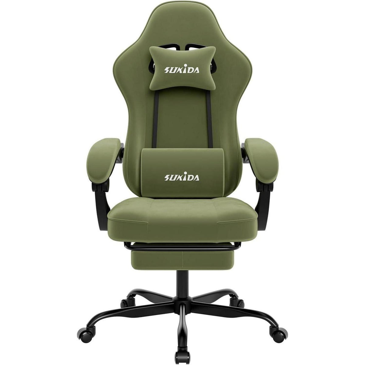 Ergonomischer Gaming Stuhl mit Fußstütze und Lendenkissen, Grün