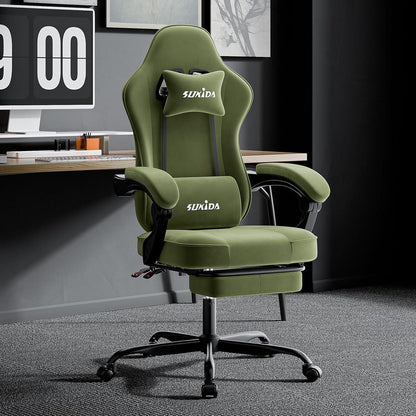 Ergonomischer Gaming Stuhl mit Fußstütze und Lendenkissen, Grün