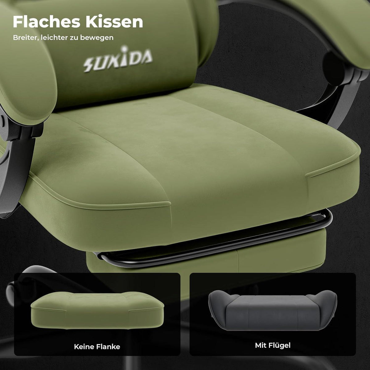 Ergonomischer Gaming Stuhl mit Fußstütze und Lendenkissen, Grün