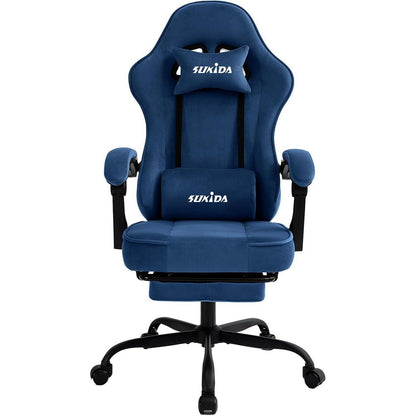 Ergonomischer Gaming Stuhl mit Fußstütze und Lendenkissen, Blau