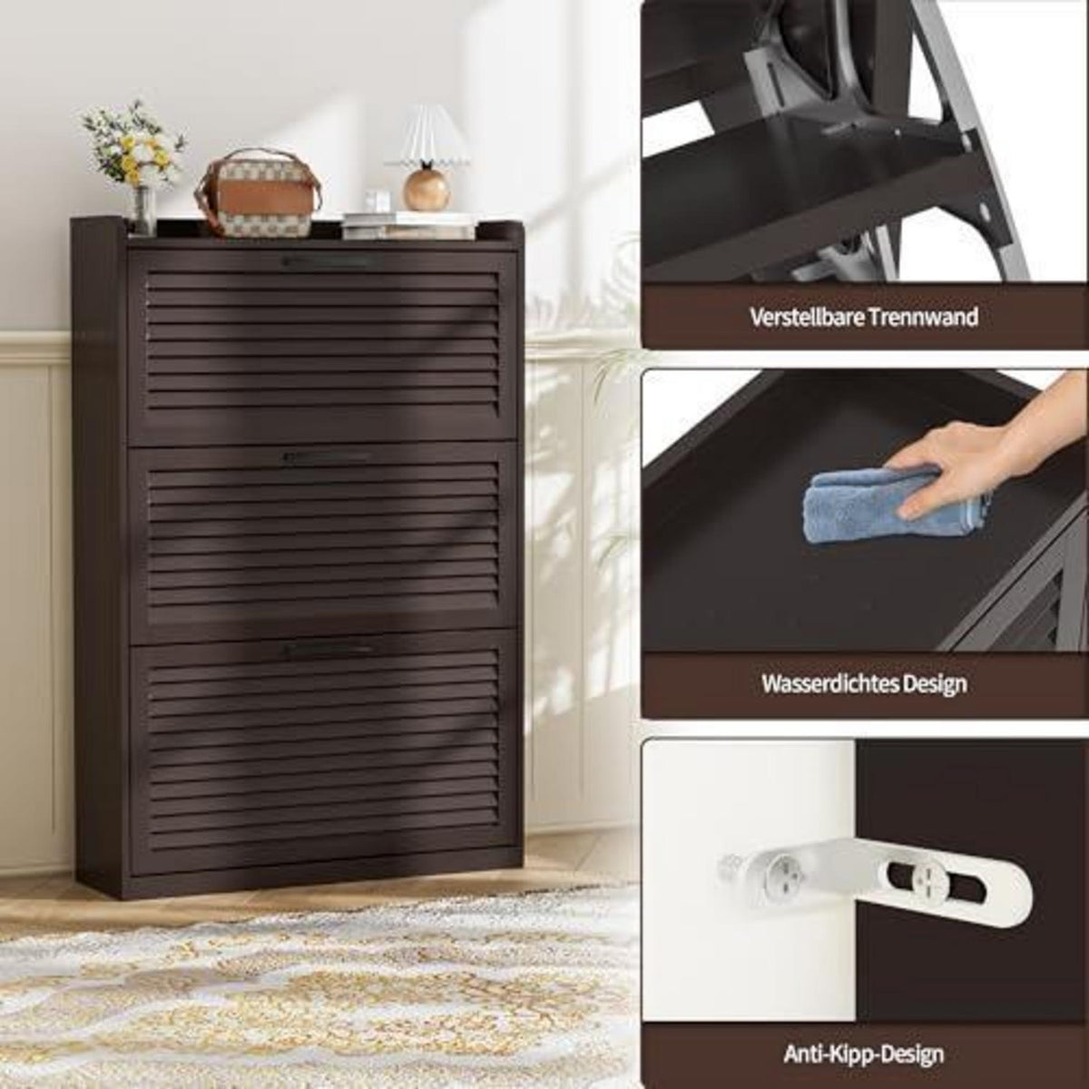 Schmaler Schuhschrank mit Klappläden – Platzsparend & Modern
