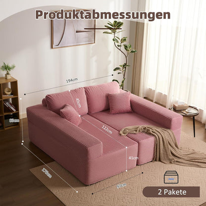 Modulares L-Ecksofa mit Schlaffunktion & Recamiere – Rosa