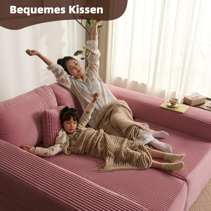 Modulares L-Ecksofa mit Schlaffunktion & Recamiere – Rosa