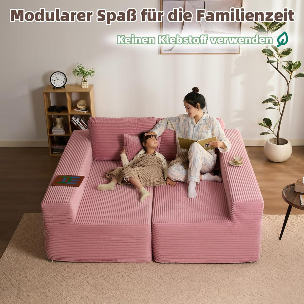 Modulares L-Ecksofa mit Schlaffunktion & Recamiere – Rosa