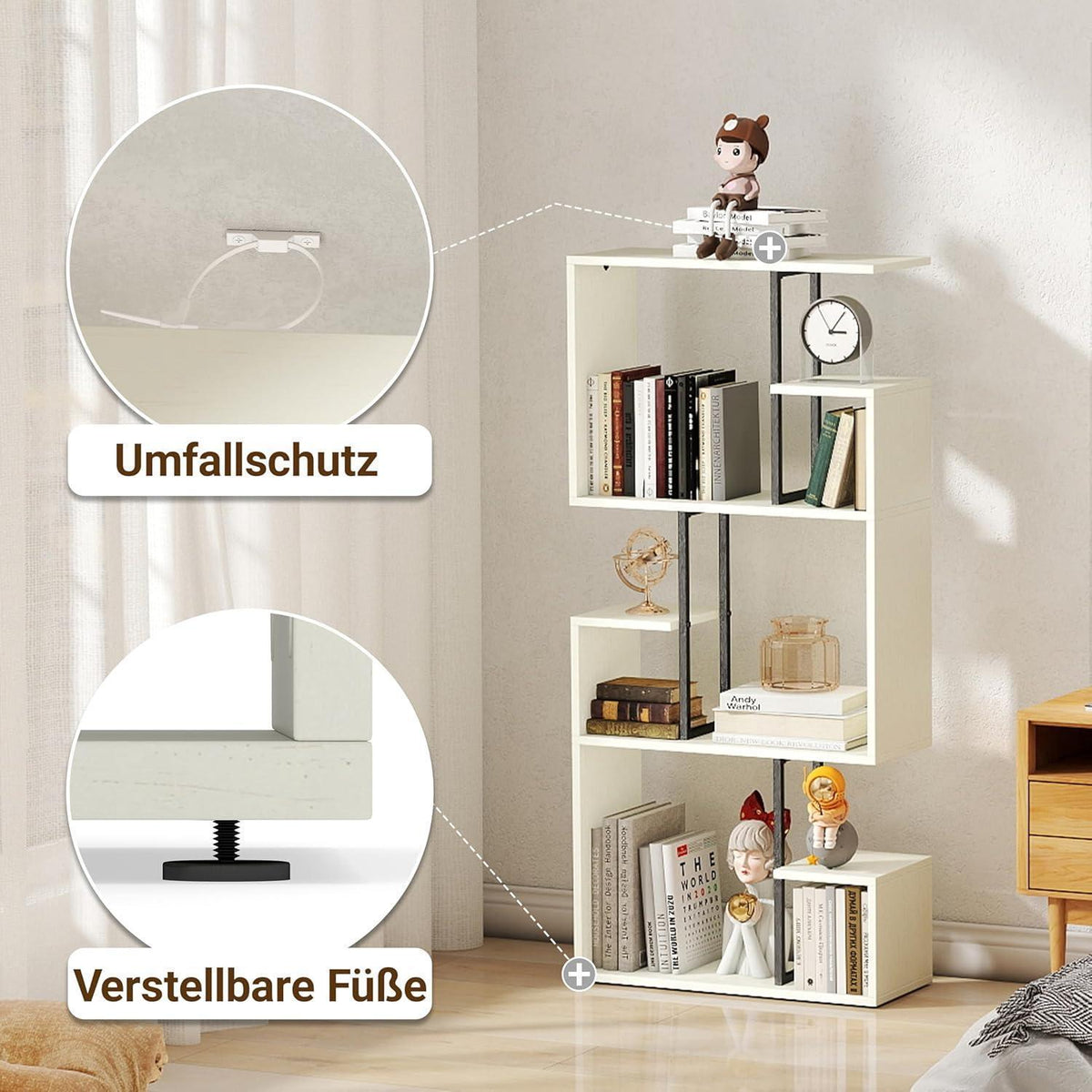 Großes weißes Bücherregal Holz mit Metall – Raumteiler & Shelf