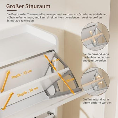 Schmaler Schuhschrank mit Lamellentür – Weiß, 80x24x120 cm