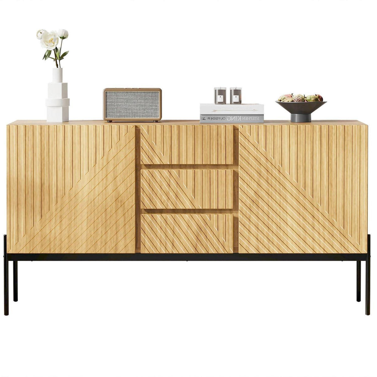 Kommode mit 2 Türen & 3 Schubladen – Modernes Sideboard 150x45x75cm