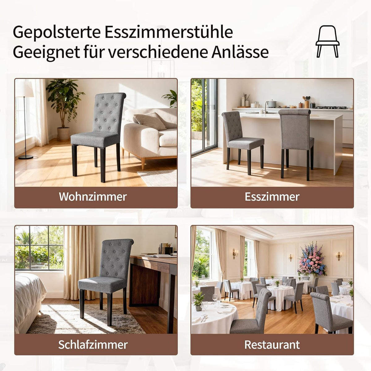 Esszimmerstühle 2er Set Dunkelgrau, Polsterstuhl mit hoher Lehne