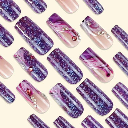 Press On Nails Lila mit Strass & Farbverlauf – Elegante Kunstnägel