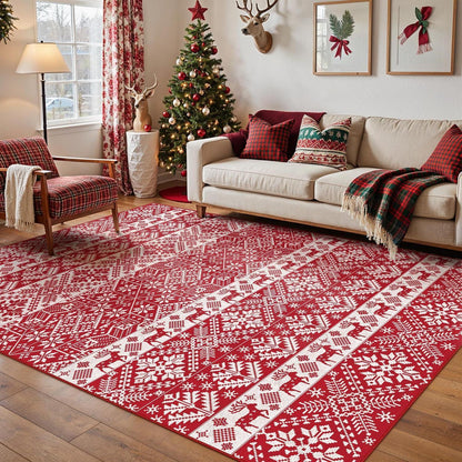 Weihnachts Teppich 160x230 cm – Roter Kurzflor Wohnzimmerteppich