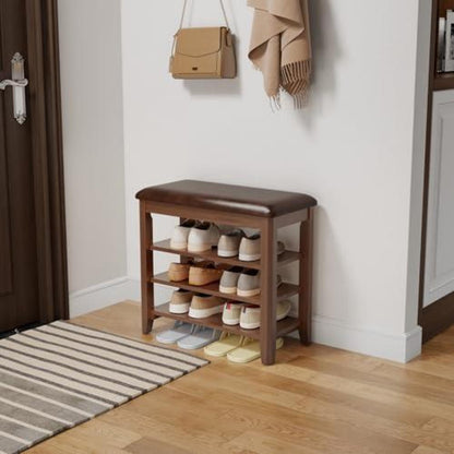 Schuhregal Bank mit Kissen, Walnuss, 60cm