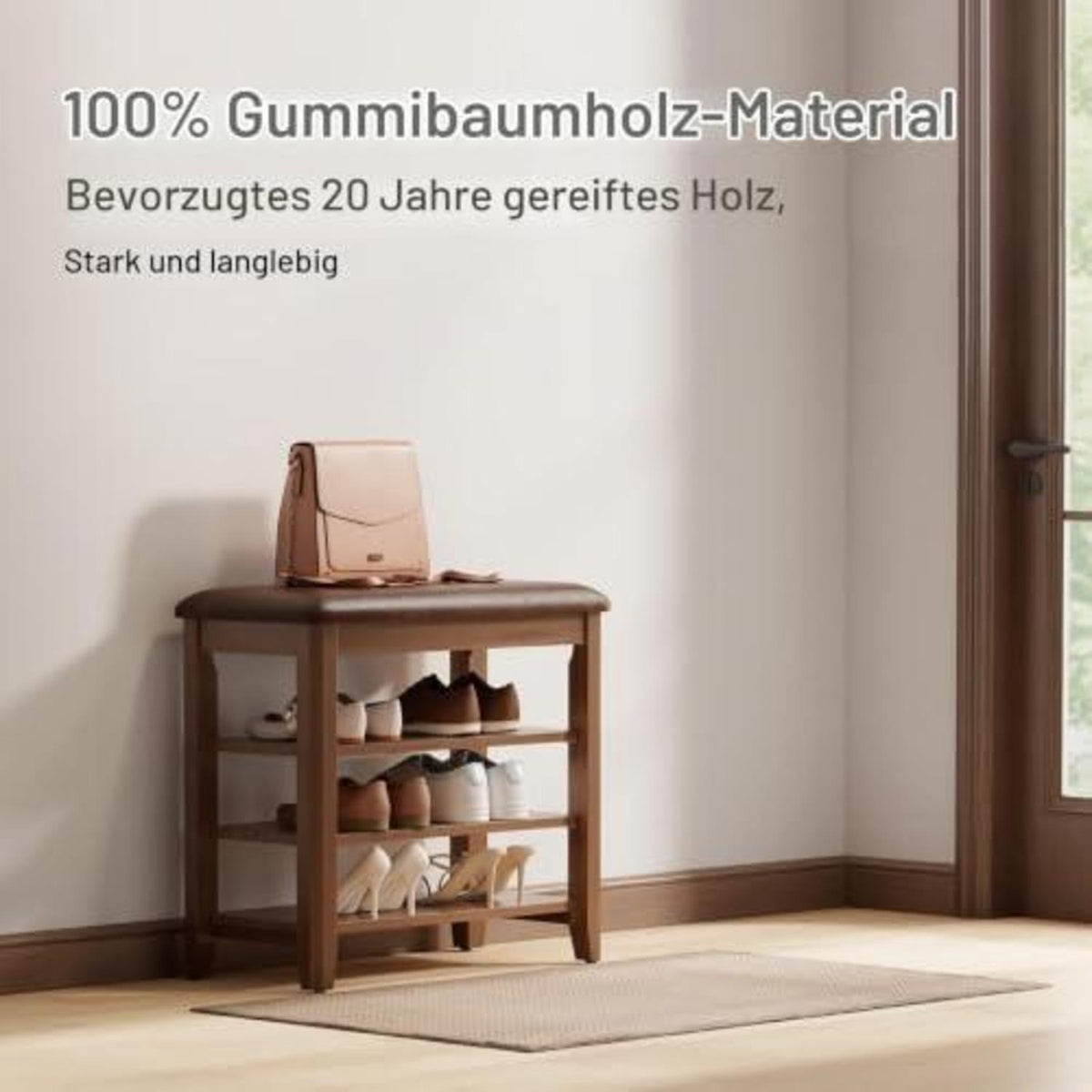 Schuhregal Bank mit Kissen, Walnuss, 60cm