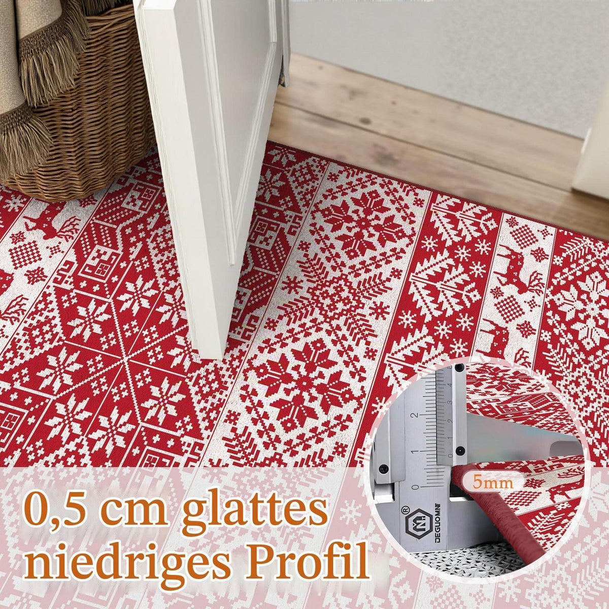 Weihnachts Teppich 200x300 cm – Roter Kurzflor Wohnzimmerteppich