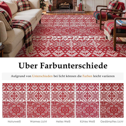 Weihnachts Teppich 240x300 cm – Roter Kurzflor Wohnzimmerteppich