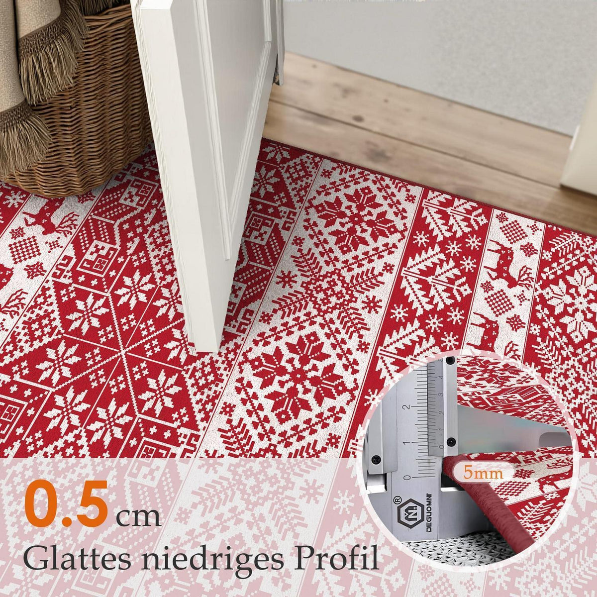 Weihnachts Teppich 240x300 cm – Roter Kurzflor Wohnzimmerteppich