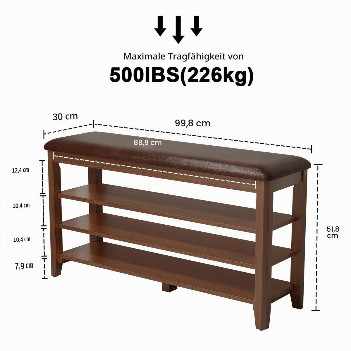 Schuhregal Bank mit Kissen, 100cm Walnuss