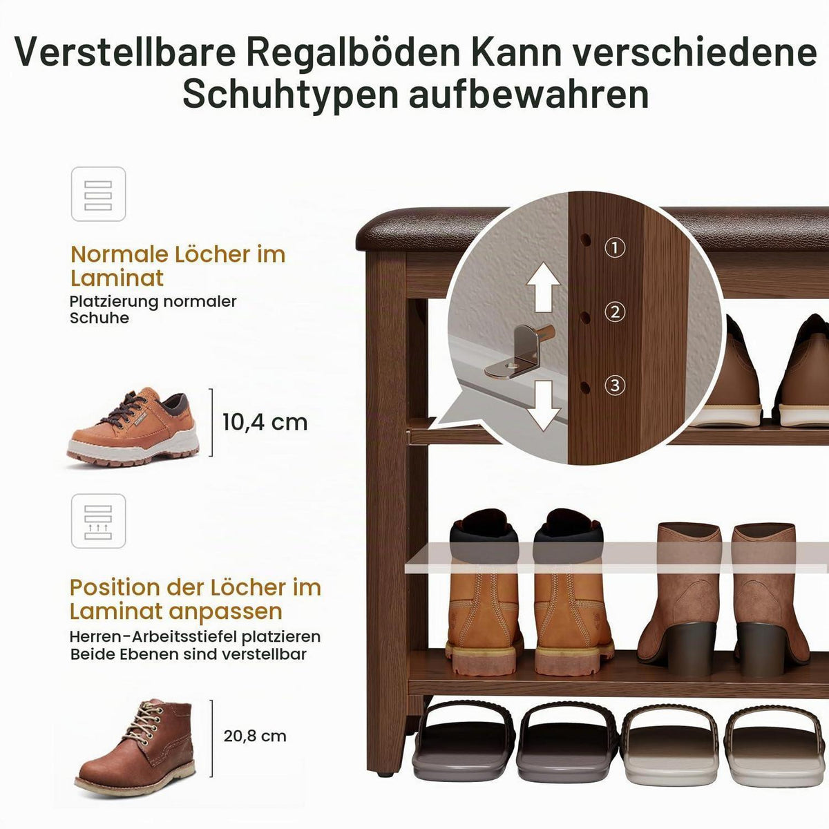 Schuhregal Bank mit Kissen, 100cm Walnuss