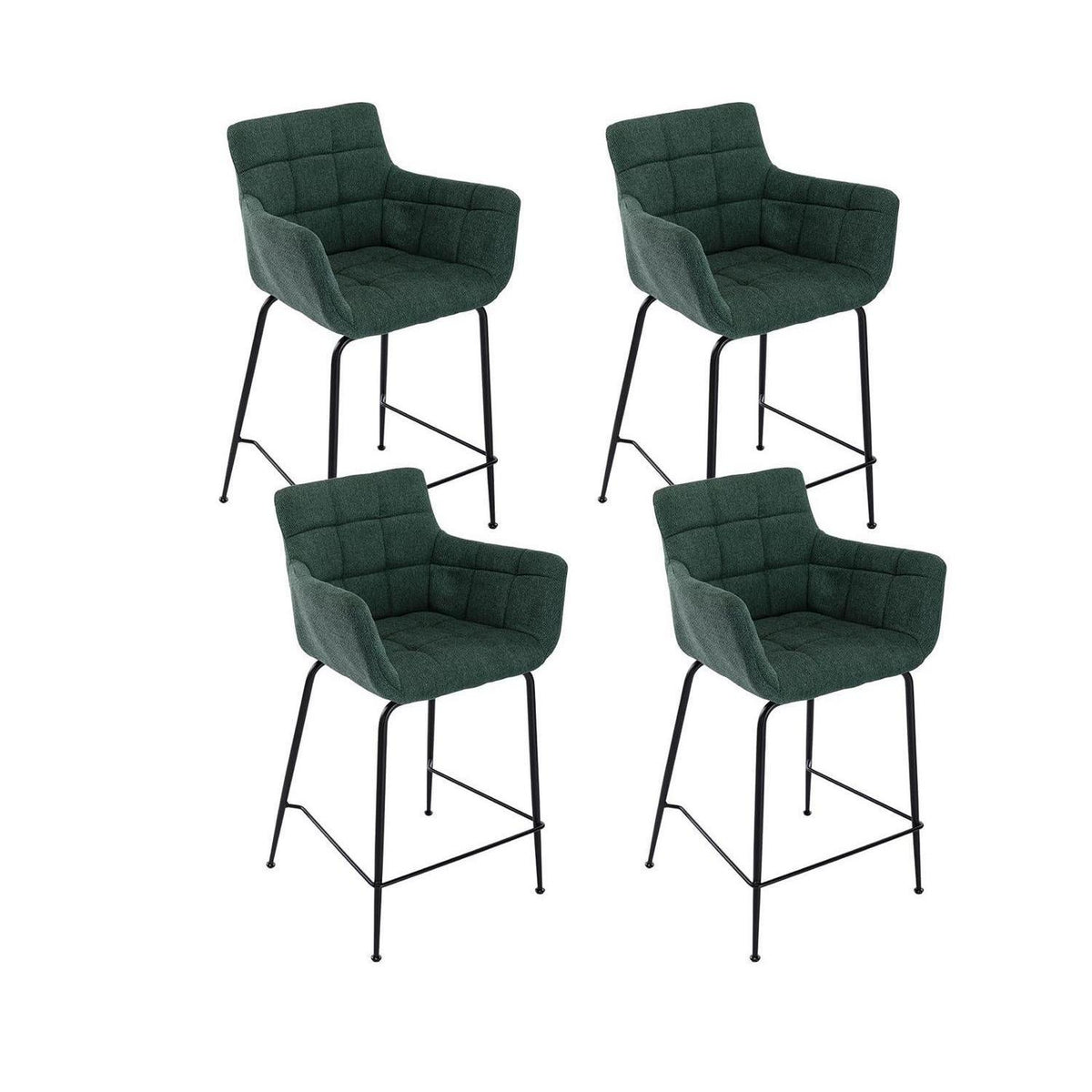 Moderner Barhocker 4er Set mit Frottee & Metallfüßen – Grün
