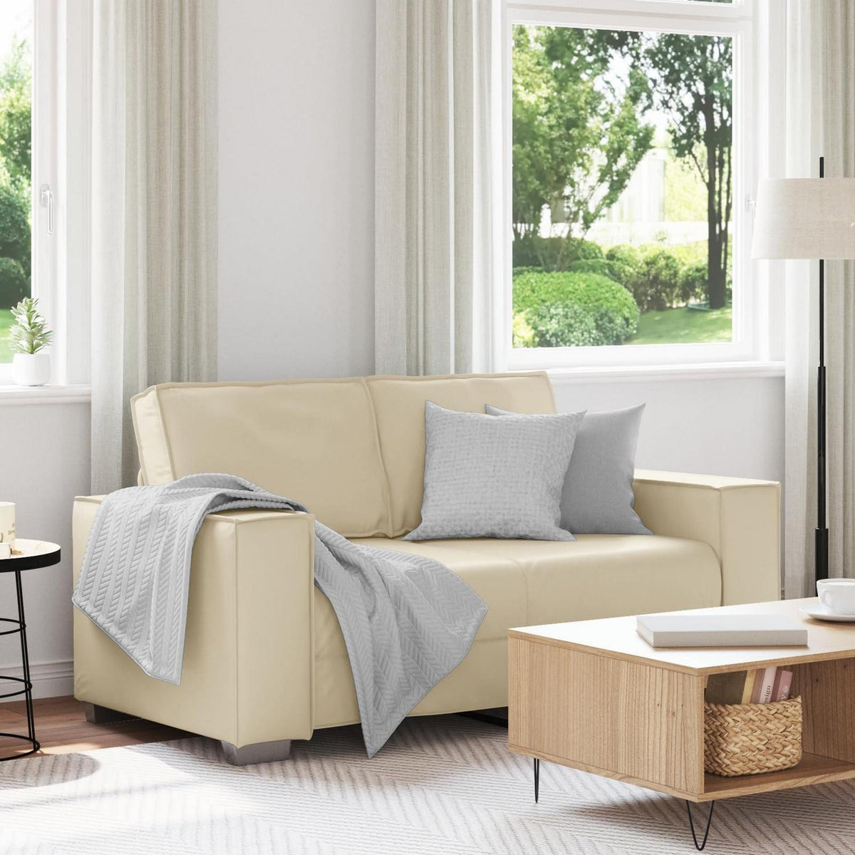 2-Sitzer Sofa Creme – Kleines Sofa 120cm in Lederoptik