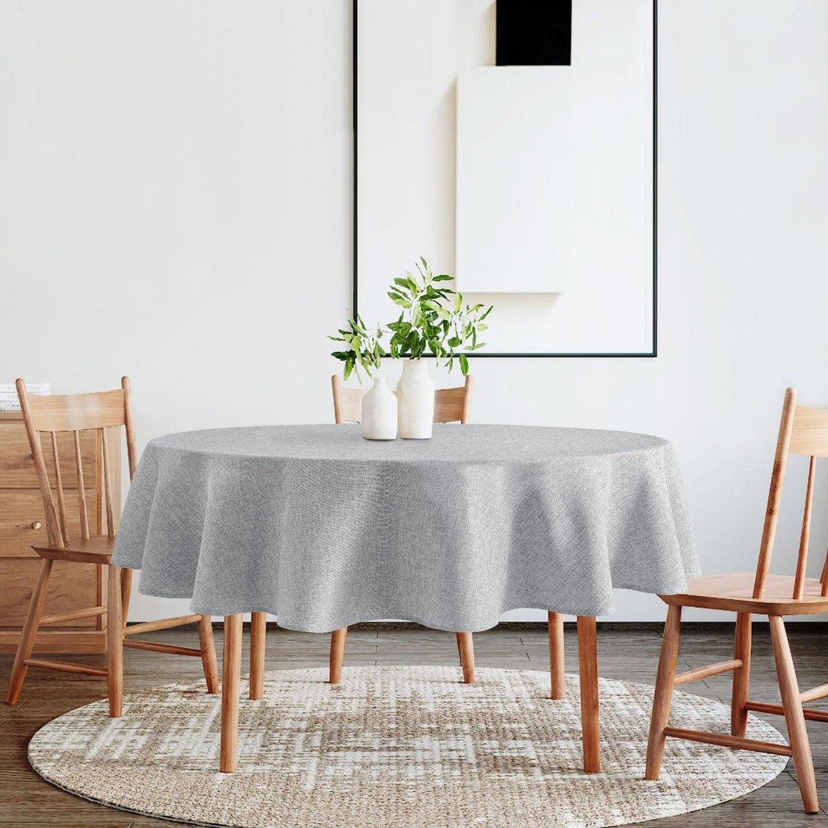 Runde Tischdecke Grau 160cm Leinenoptik Abwaschbar