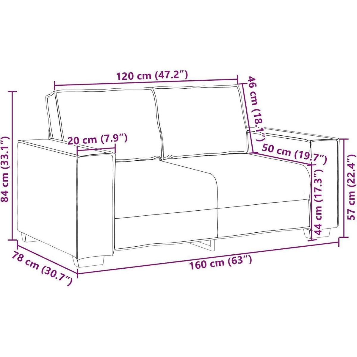 2-Sitzer Sofa Schwarz – Couch 120cm in Lederoptik