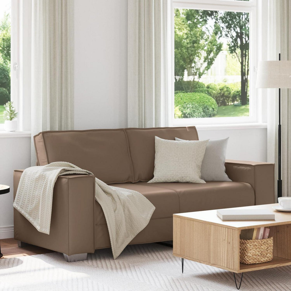 2-Sitzer Sofa Cappuccino – Modernes Mini Sofa 140cm in Lederoptik