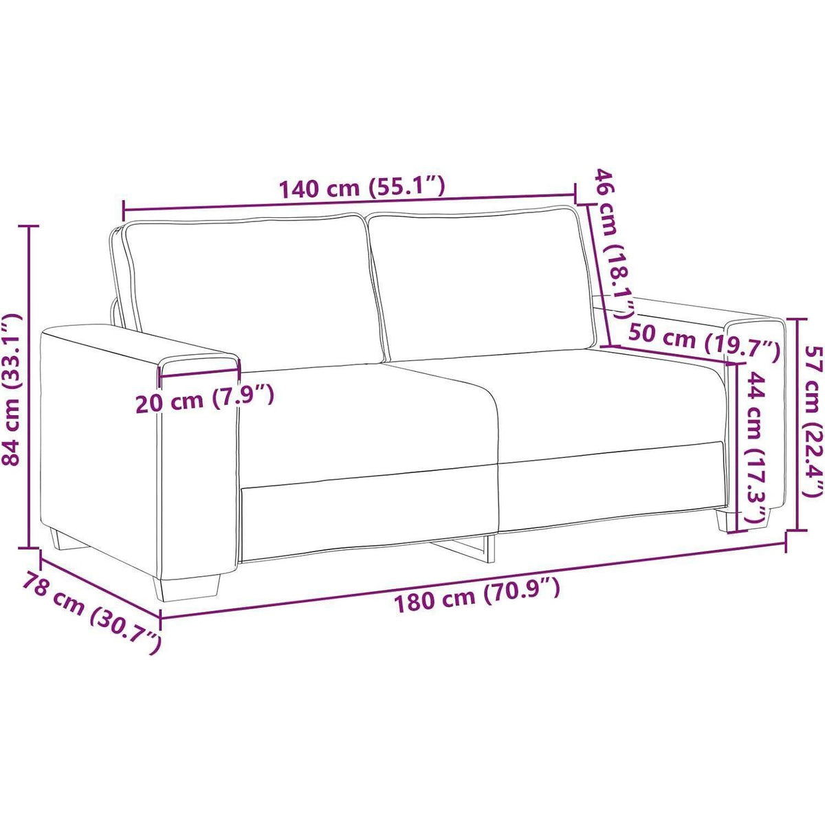2-Sitzer Sofa Weinrot – Couch 140cm für Wohnzimmer in Lederoptik