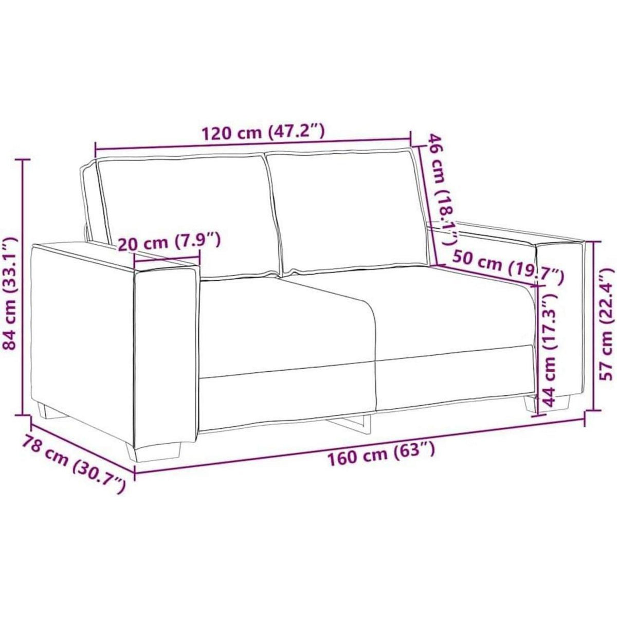 2-Sitzer Sofa Dunkelgrau – Bequeme Stoff Couch 120 cm