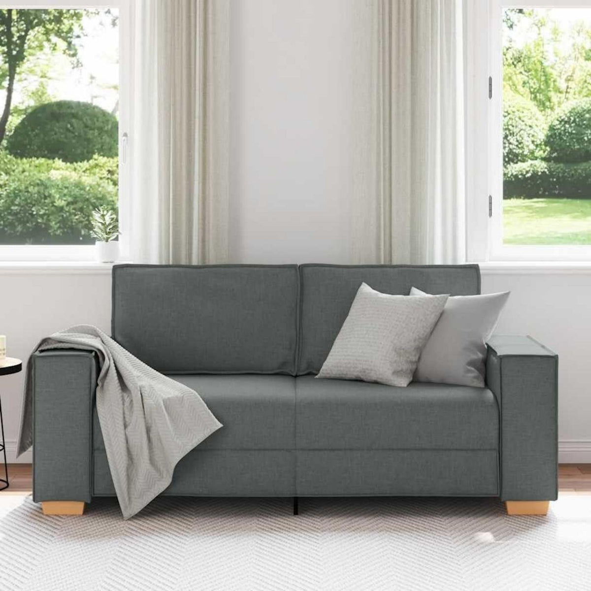 2-Sitzer Sofa Dunkelgrau – Modernes Stoffsofa mit Kissen 140cm