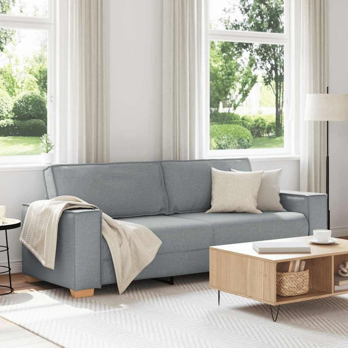 3-Sitzer Sofa Hellgrau Stoff Modern 180 cm mit Kissen