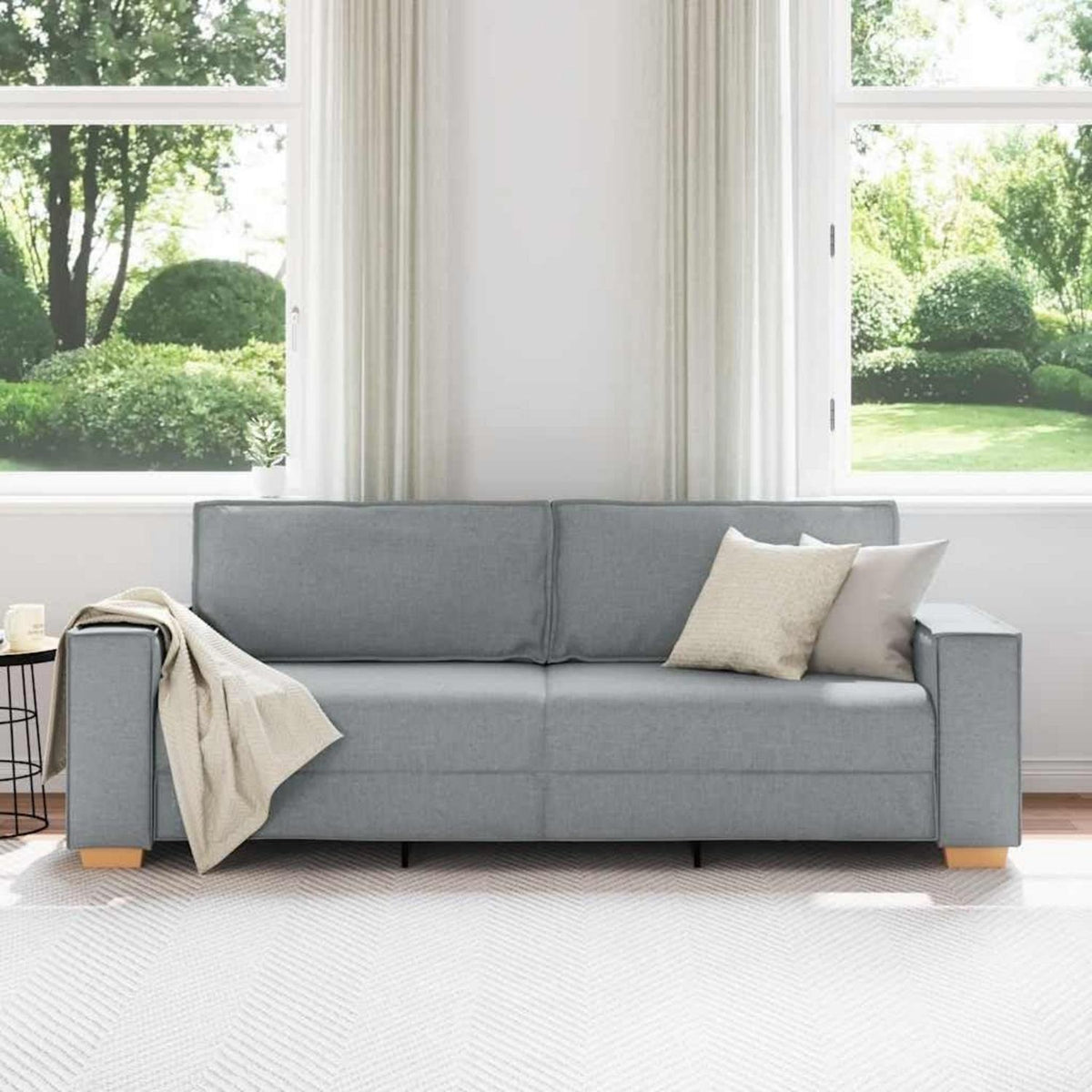 3-Sitzer Sofa Hellgrau Stoff Modern 180 cm mit Kissen
