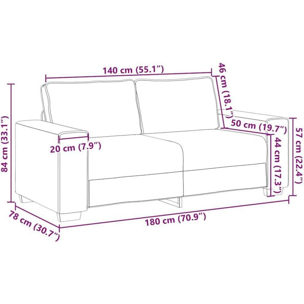 2-Sitzer Sofa Weinrot, 140 cm – Bequemes Polstersofa