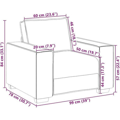 Braunes Sofa mit Sitzkissen – 60 cm, Modernes Wohnzimmer Sofa