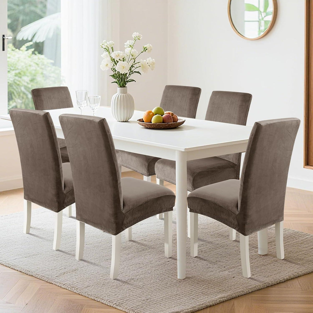 Samt Stuhlhussen 6er Set – Stretch, Waschbar & Kratzfest