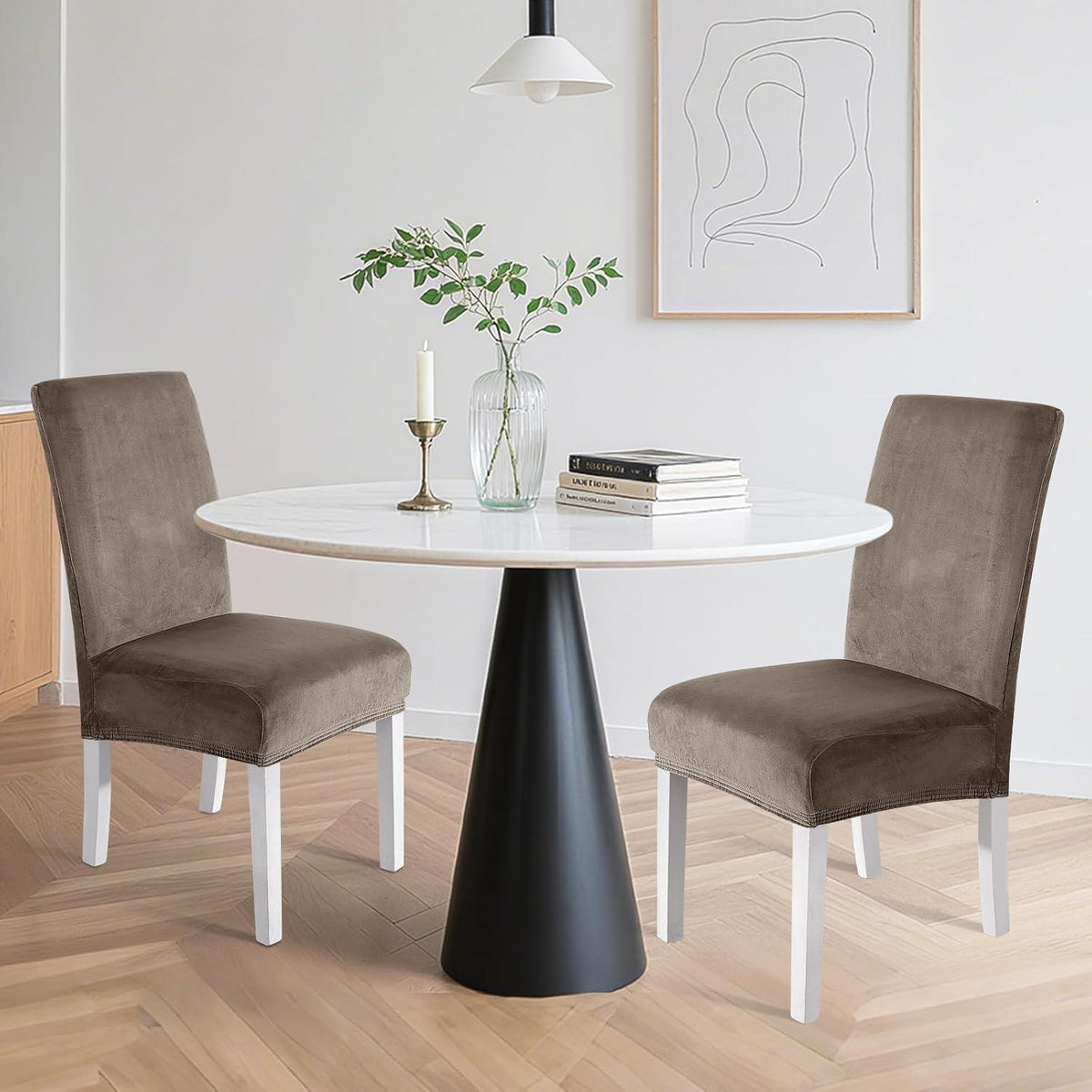 Samt Stuhlhussen 2er Set – Stretch, Waschbar & Kratzfest
