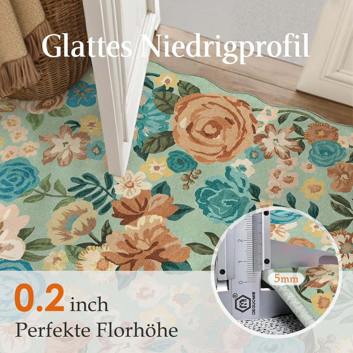 Grüner Wohnteppich 200x300cm – Waschbarer Teppich mit Wellenmuster