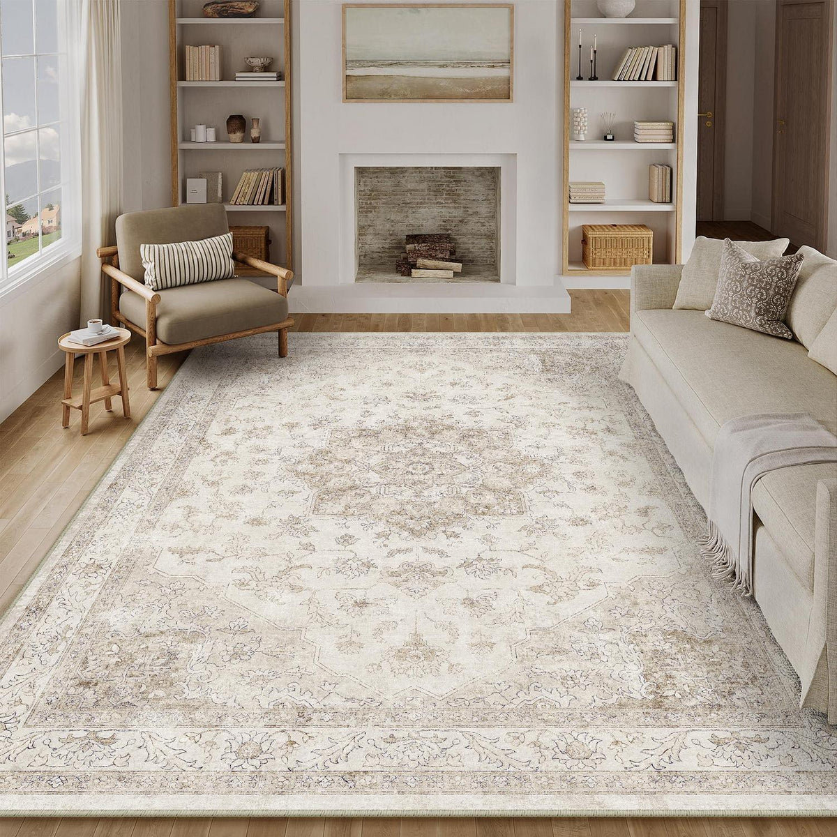 Vintage Teppich Beige 200x300cm Waschbar Rechteckig