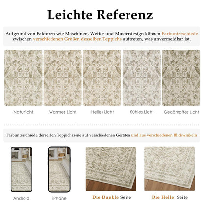 Vintage Teppich Beige 200x300cm Waschbar Rechteckig