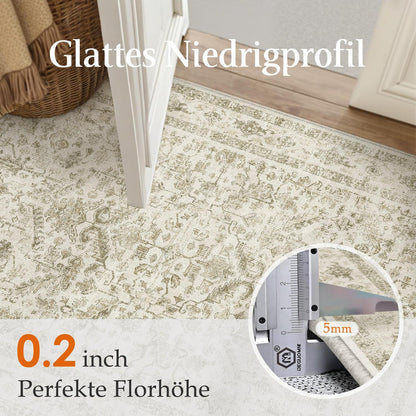 Vintage Teppich Beige 200x300cm Waschbar Rechteckig