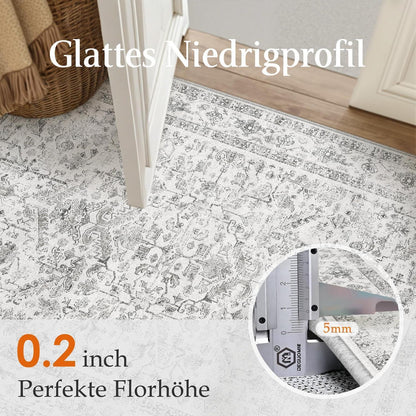 Vintage Teppich Grau 160x230cm Waschbar Rechteckig