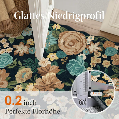 Schwarz-Weißer Teppich Wohnzimmer 200x300cm – Waschbarer Florteppich