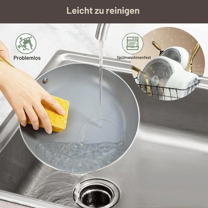 Keramik Kochset 14-teilig – Antihaft, Induktionsgeeignet, Beige/Weiß Gold