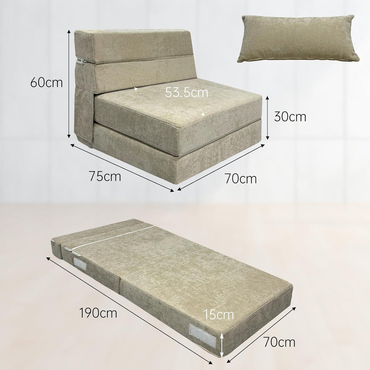 Schlafsessel mit Bettfunktion & Memory Schaum – Beige 70x200cm