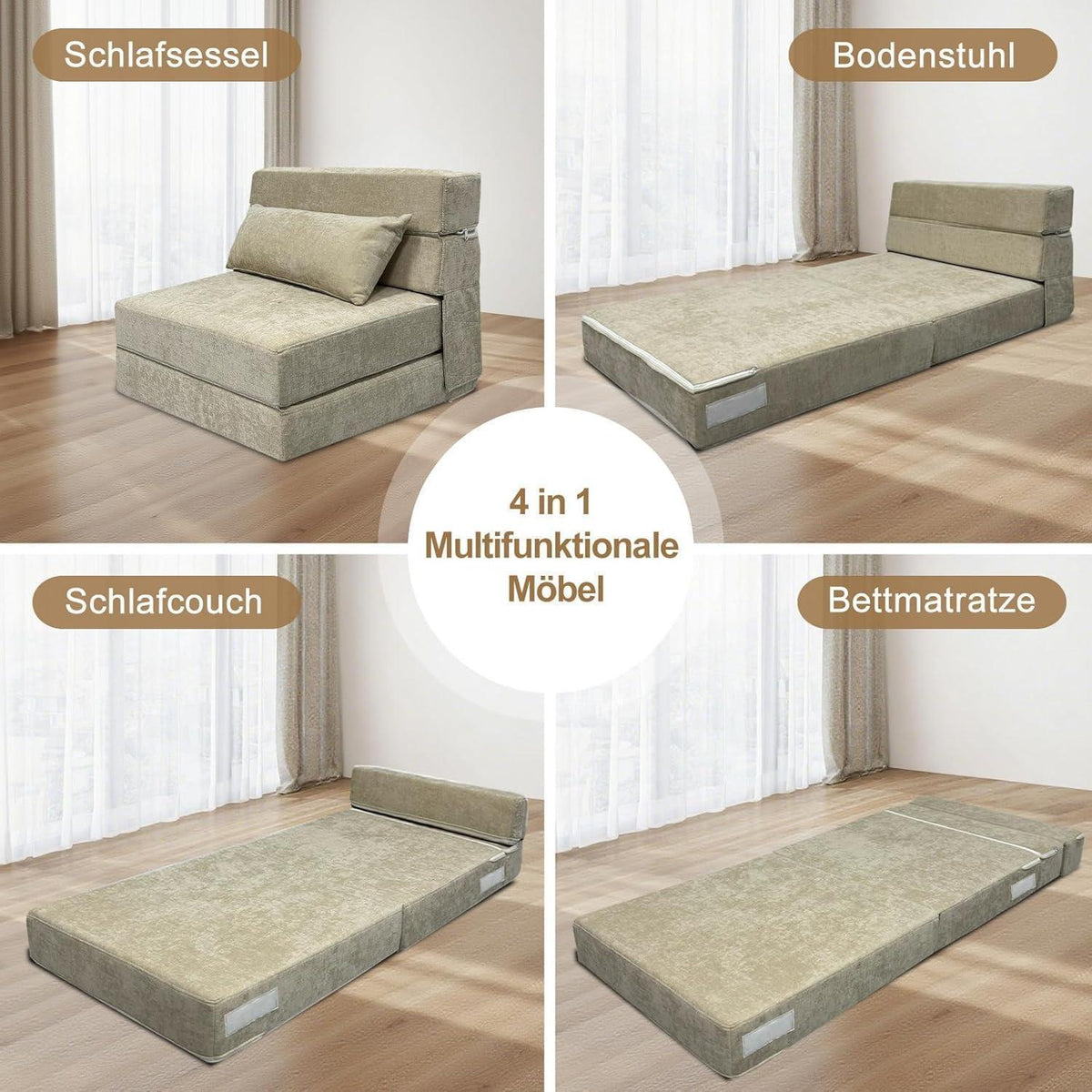 Schlafsessel mit Bettfunktion & Memory Schaum – Beige 70x200cm
