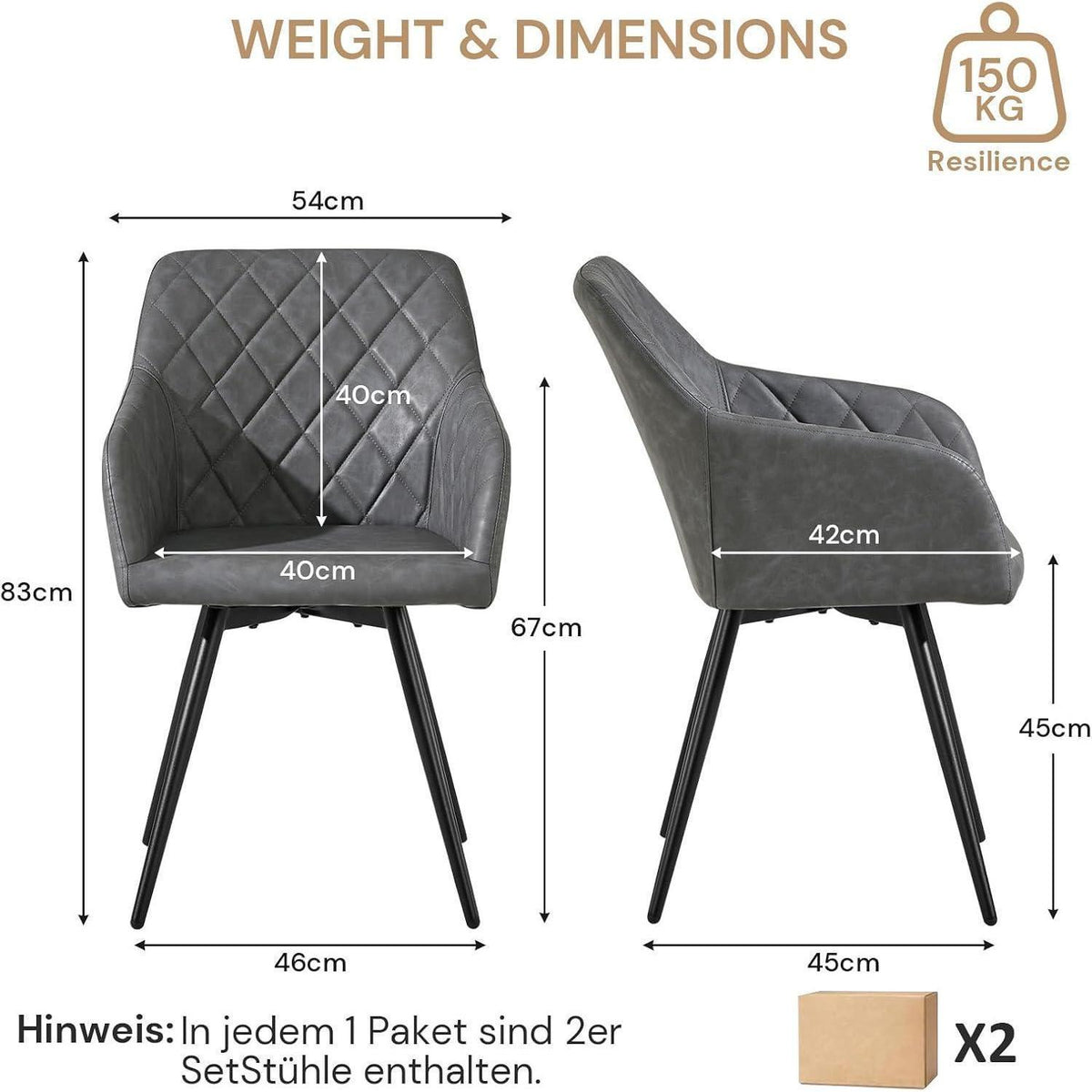 Drehbarer Esszimmerstuhl Set 4er – Hellgrau in Lederoptik