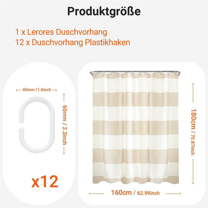 Duschvorhang Beige Streifen 160x180 cm Textil Wasserabweisend Beschwert